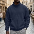 thumbnail image 2 of Dwelliawo Mens Zip Up Sweatshirt No Hood Mock Neck Sweatshirts Men's Fleece Jackets Full Zip Lightweight Jacket Seam Pocket Navy 3XL, 2 of 6