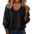 thumbnail image 2 of Tweang V Neck Sweaters for Women Long Sleeve Ribbed Tops for Women Knit Sweater for Women Lightweight Turtleneck for Women Mock Neck Long Sleeve Tops for Women Waffle Knit Tops for Women Black Xl, 2 of 9