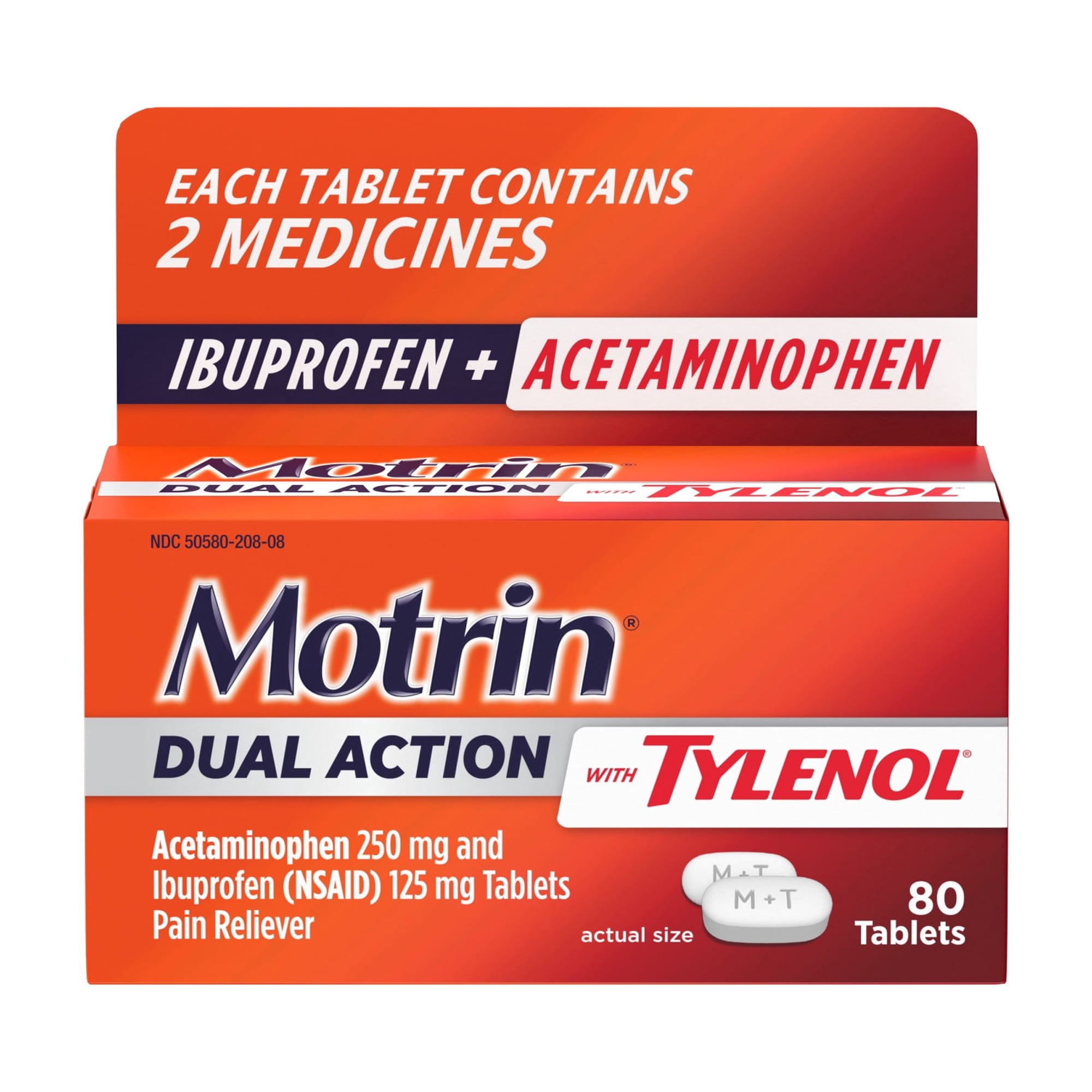 Motrin Dual Action with Tylenol, Ibuprofen & Acetaminophen, 80 Count
