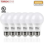 TorchStar UL-listed A19 LED Light Bulbs for General, Residential, Commercial Lighting, 9W(60W Equivalent), E26/E27 Base, 3000K Warm White, Pack of 6