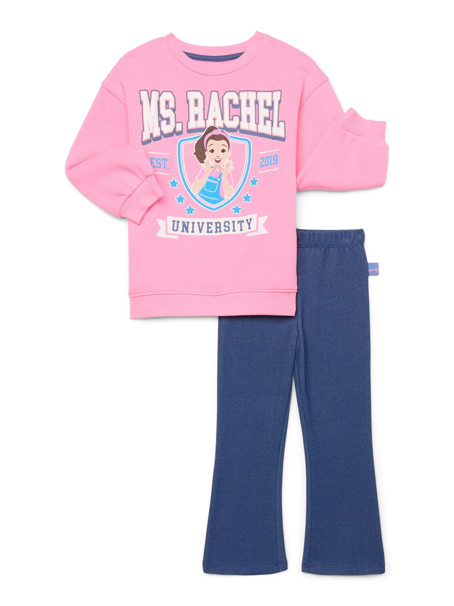 Ms. Rachel Toddler Girls Long Sleeve Graphic Print Sweatshirt and Matching Flare Leggings Set, 2-Piece, Sizes 12M-5T