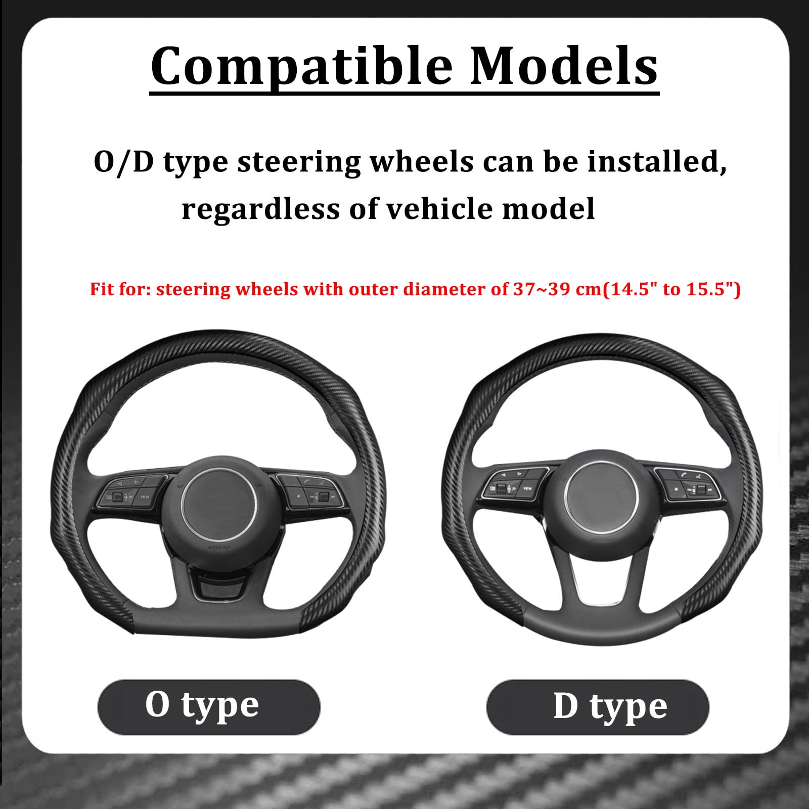 XUKEY Car Steering Wheel Cover Carbon Fiber Non-Slip for 14.5" To 15.5" O/D Type Universal for Honda Civic Accord CR-V
