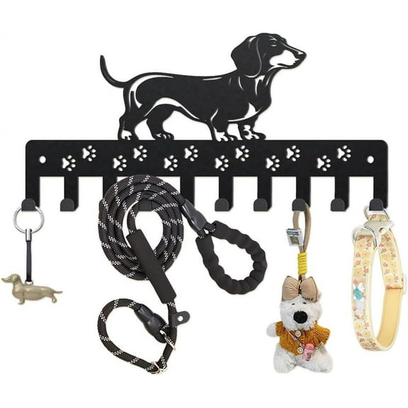 Dachshund Coat Rack Wall Mount Metal Dog Paw Print Key Hook 9.8×4.7inch Pet Animal Coat Hook with 10 Hooks Black for Gift Kitchen Bathroom Clothes Storage