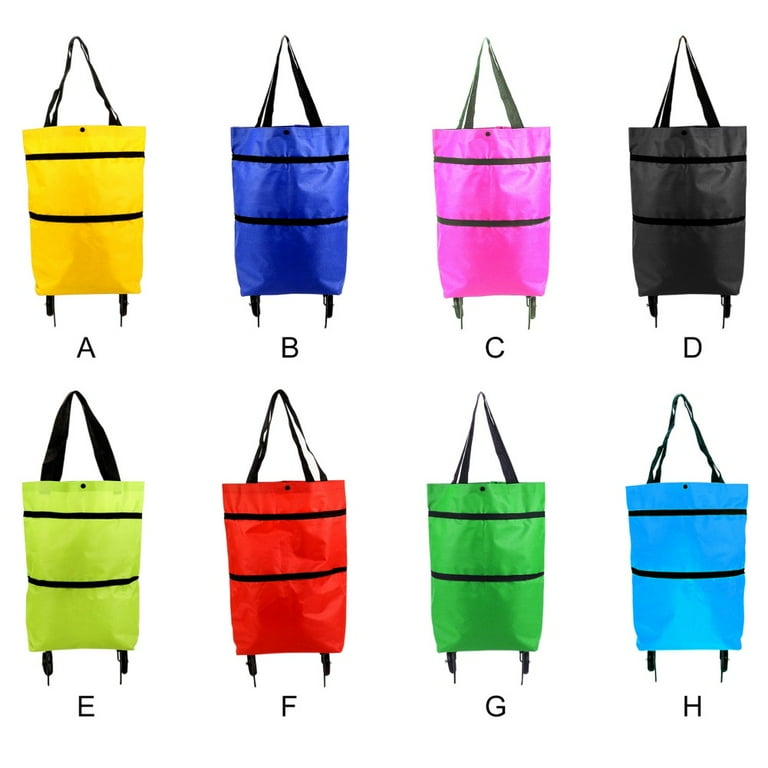 Shopping Trolley Bag with Wheels Foldable Lightweight Sturdy Polyester Rolling Tote Bag for Daily Shopping Camping Beach Laundry