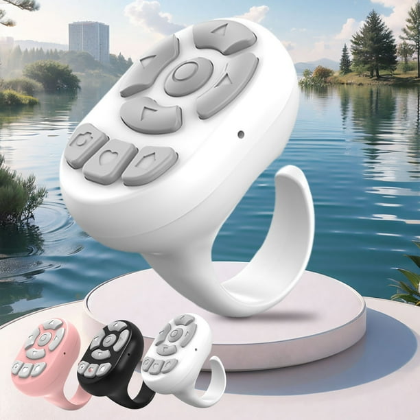 Mando a distancia inalámbrico Bluetooth Fingertip • En forma de anillo para selfies, vídeos y libros electrónicos • Compatible con iOS/Android • Alcance de 10 m • Batería de 48 horas