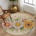 thumbnail image 2 of Round Rug 5Ft Washable Non-Slip, Vintage Daisy Floral Circle Area Rugs for Living Room Bedroom, Spring Flowers Botanical Leaves Rustic Indoor Floor Mats Carpet Runner for Home Decor Aesthetic, 2 of 8