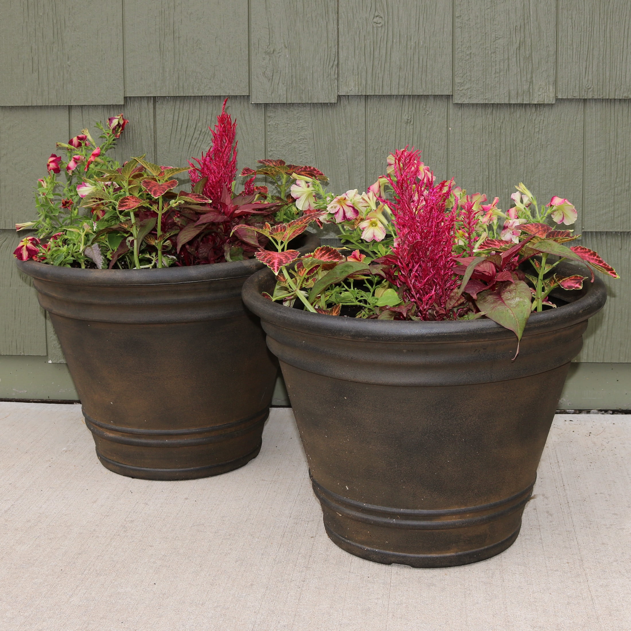 Sunnydaze Franklin 20" x 20" x 14.75" Round Sable Polyresin Outdoor Planter Pot 2-Count