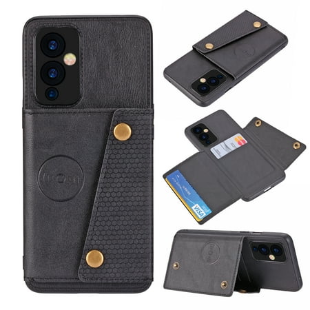 For OnePlus 9 Double Buckle PU + TPU Shockproof Magnetic Protective Case with Card Slot & Holder
