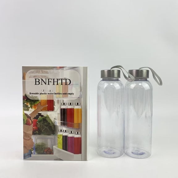 BNFHTD Reusable plastic water bottles sold empty, 16oz Clear plastic Bottles with Stainless Steel Lids, Reusable plastic Drink Bottles with Caps, Juice Bottles for Juicing, Kombucha