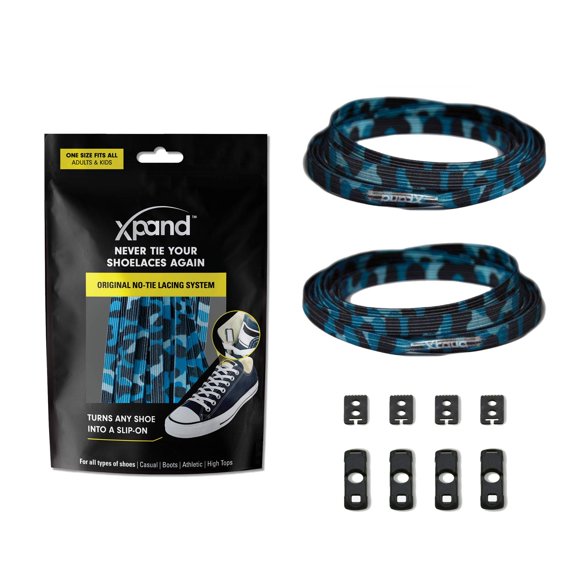 Xpand No Tie Shoelaces System with Elastic Laces - One Size Fits All Adult and Kids Shoes - Blue Camo