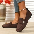 thumbnail image 4 of Women's Fashion Pearl Slip On Suede Flat Shoes Classic Square Toe Comfortable Low Heel Dress Loafers Walking Shoes Brown Size 9, 4 of 8