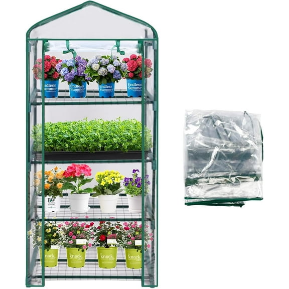 4-Tier Greenhouse Replacement Cover Clear PVC Greenhouse Replacement Cover with Roll-Up Zipper Door - 27" L x 19" W x 61" H (Cover Only)
