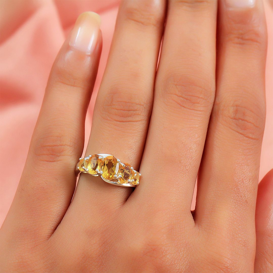 Sterling Silver Birthstone Rings in 925 Sterling Silver Size 6 Yellow Citrine Jewelry for Women - Promise Gemstone Birthday Christmas Gifts for Her