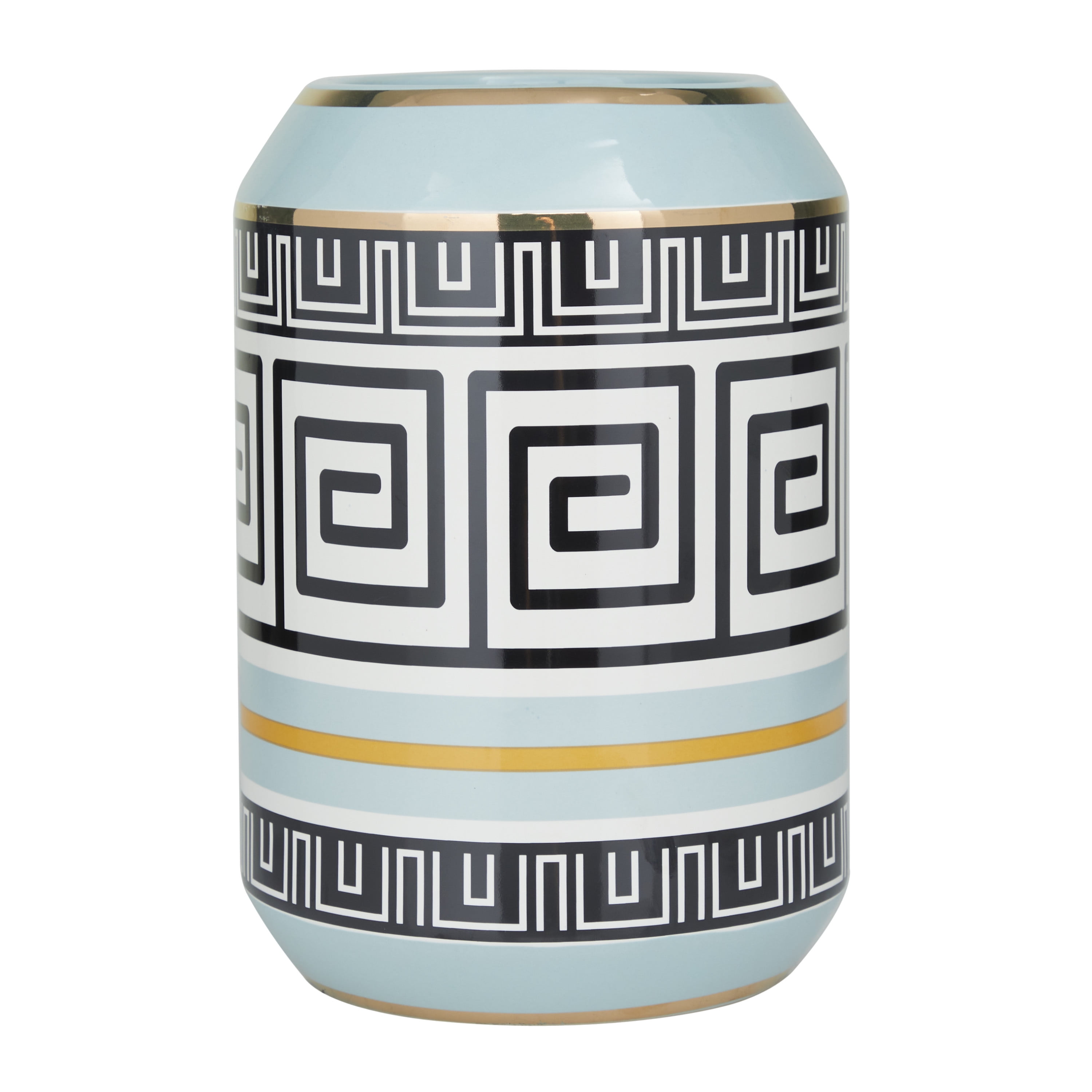 DecMode 9" Teal Ceramic Vase with Greek Knot Pattern