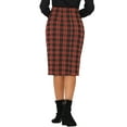 thumbnail image 3 of INSPIRE CHIC Women's Elastic High Waist Knee Length Plaid Pencil Skirt with Side Zipper, 3 of 5
