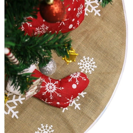 48 Inches Christmas Tree Skirt, Natural Burlap with Brown