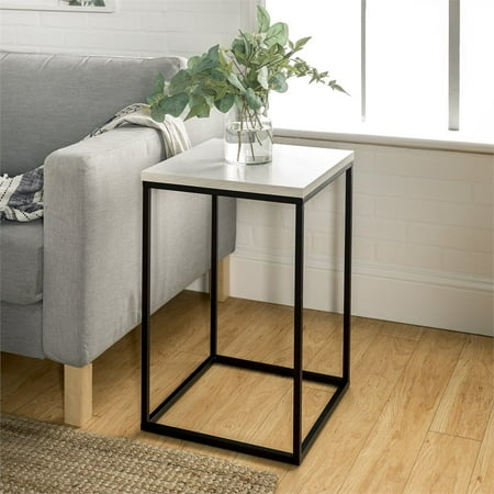 Pastel Table Base - 16 inch Open Box Side Table with White Faux Marble top and black metal base