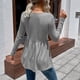 thumbnail image 3 of Camisetas de manga larga con cuello en V de Color puro para mujer, camiseta informal holgada elegante a la moda con dobladillo con volantes para citas, 3 of 8