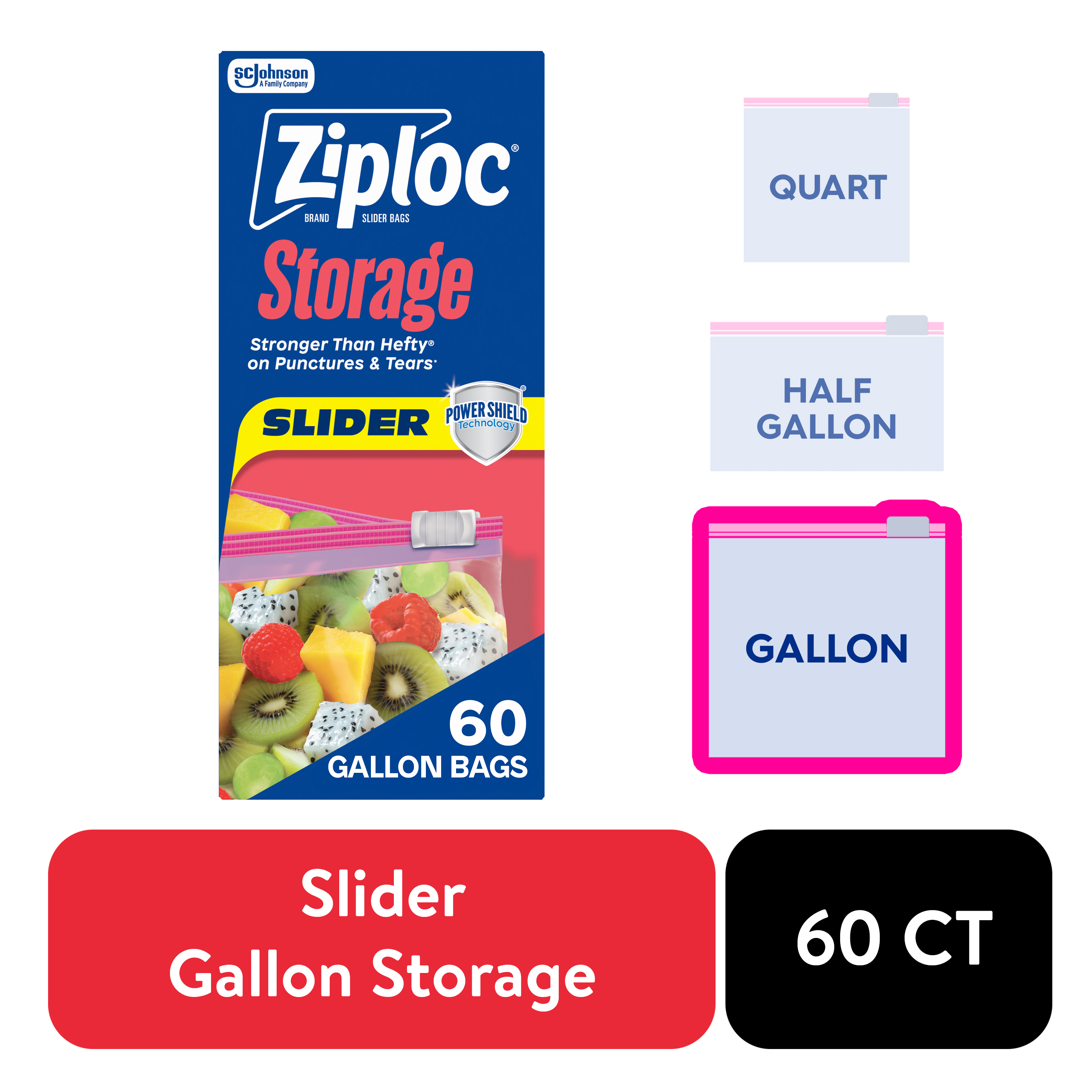 Ziploc Gallon Slider Storage Bags, 60 Count