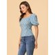 thumbnail image 3 of Tops Florales Estilo Campesino Con Mangas Abullonadas Y Cuello En Forma De Corazón De Pradera Para Mujer Azul M, 3 of 4