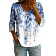 thumbnail image 2 of Mifsaly Button Down Shirts for Women Floral Print V Neck 3/4 Sleeve Linen Tops Empire Waist Lightweight Boho Summer Top Beach Vacation Daily Wear Outfits L, 2 of 5