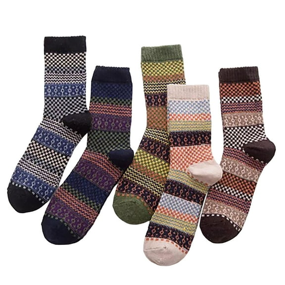 Yuanlong Womens Socks 5 Pairs Autumn Winter Bohemian Printed Knitted Middle Tube Socks Daily Outdoor Soft Casual Crew Socks