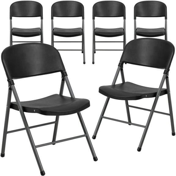 Flash Furniture 6 Pack HERCULES Series 330 lb. Capacity Black Plastic Folding Chair with Charcoal Frame