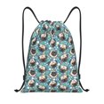 thumbnail image 1 of Xecao PUG HEAD And Flower Pattern Sports Drawstring Backpack - String Swim Gym Bag with Wet Proof Pocket for Women&Men-Small, 1 of 6
