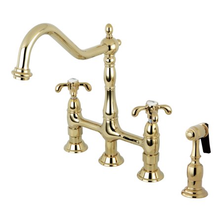 kingston brass ks1272txbs french country bridge kitchen faucet with brass sprayer polished brass