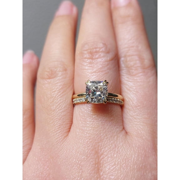 Diiro Classic Cushion Cut Promise Ring, 14K Vermeil Yellow Gold Engagement Ring with Pave Band, Bridal Jewelry for Women, Gift for Her