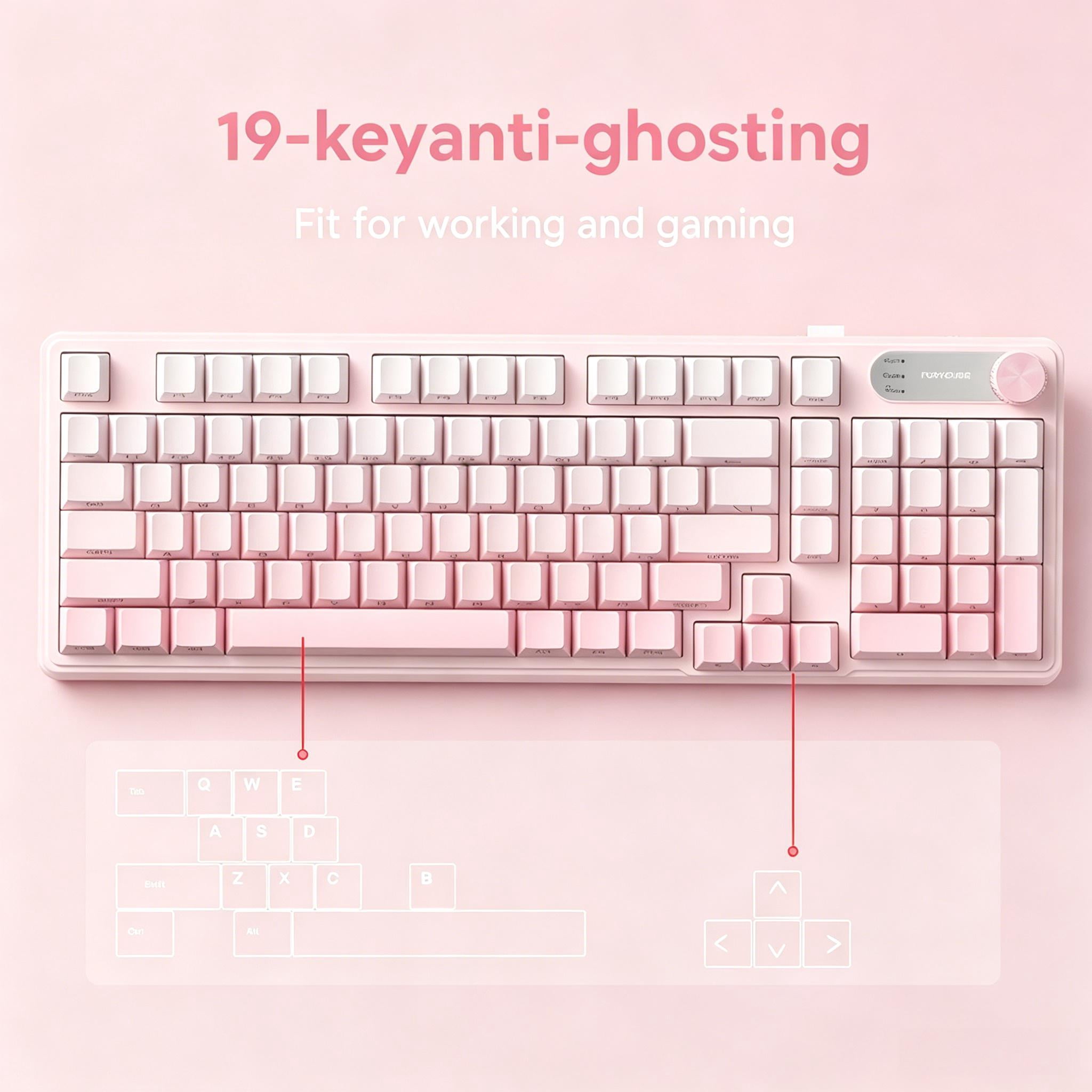 Rechale IP98 Mechanical Feel Keyboard, 98-Key Wired Gaming Keyboard, IPX8 Waterproof Side Printed PBT RGB Keycaps, 19-Key Anti-Ghosting (Pink)