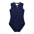 thumbnail image 3 of YONGHS Kids Girls Mesh Splice Ballet Dance Gymnastics Leotard Tops Athletic Bodysuit 3-12 Navy Blue 10-12, 3 of 7