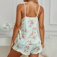 thumbnail image 5 of Wang6 Womens Cami Pajamas Sets 2 Piece Floral Printed Pjs Set Soft Spaghetti Strap Tank Top Ruffle Hem Shorts Camisole Lounge Sleepwear Sets Green L, 5 of 7