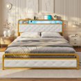 Afuhokles LED Queen Bed Frame with Storage Headboard and Charging Station, Faux Leather