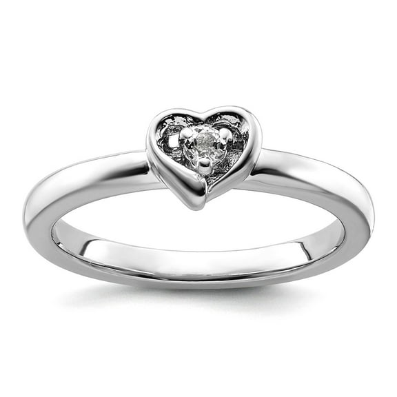 2.25mm 925 Sterling Silver Polished Prong set Stackable White Topaz Love Heart Ring Size 5 Stackable Ring for Women
