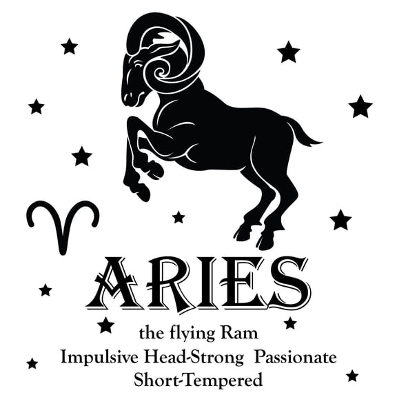 Aries - Astrological Sign Decor - 16" x 16" DIY Stick And Peel Vinyl Adhesive Home Wall Decal Decoration Sticker Black | The Flying Ram Impulsive Head - Strong Passionate Short - Tempered