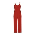 thumbnail image 6 of QATAINLAV Sales Prime Jumpsuits for Women Loose Sleeveless Spaghetti Strap Romper Ribbed Knit Wide Leg Overalls Solid Color One Piece Jumper Pants with Pockets Red M, 6 of 7