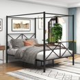 thumbnail image 2 of Leumius Queen Metal Canopy Bed Frame,Platform Bed Frame Queen with X Shaped Frame,Black, 2 of 7
