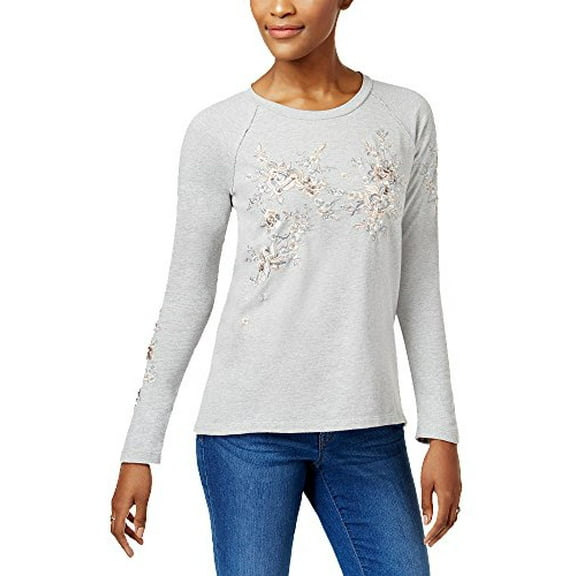Style & Co. Cotton Embellished Sweatshirt (Grey, S)