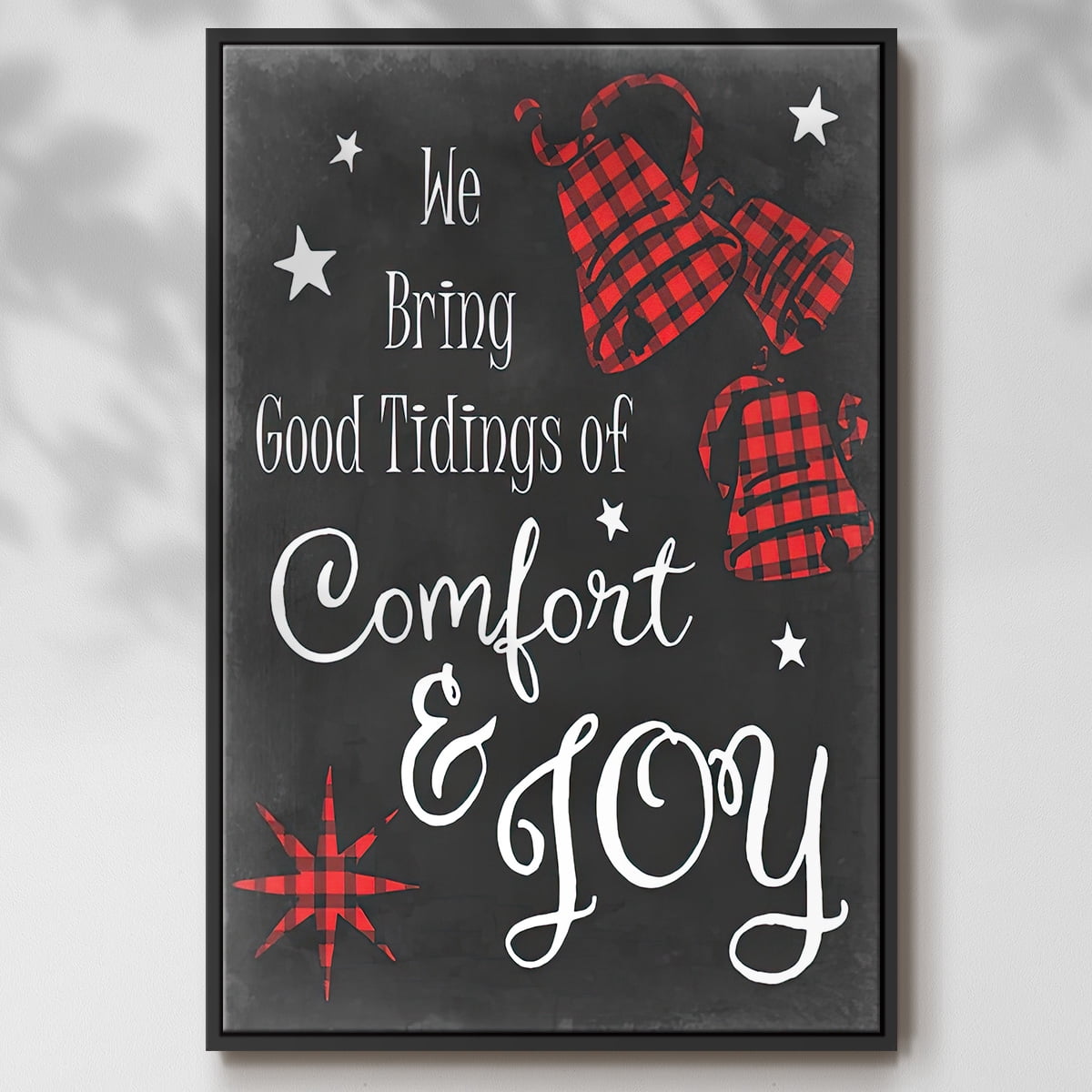 Comfort and Joy in Red - Framed Gallery Wrapped Holiday Canvas - 27 x 41 - Black Frame