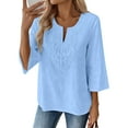 thumbnail image 2 of WULMLEO Boho Tops for Women Blouses Dressy Casual V Neck 3/4 Sleeve Shirts Spring Outfits Trendy Vacation Clothes Sky Blue L, 2 of 4