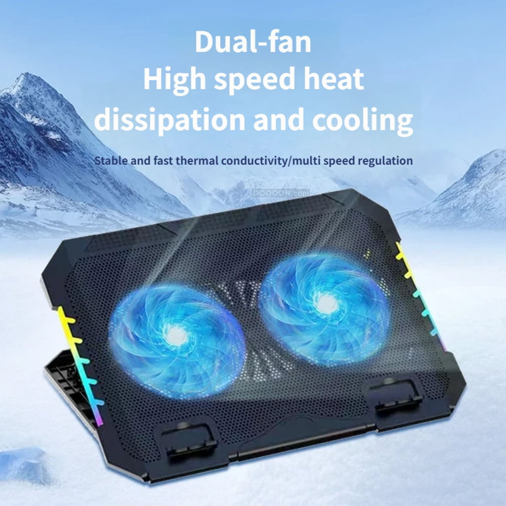Double Fan Laptop Coolers Pad Adjustable Speed Plastic Base For PC Office Gaming