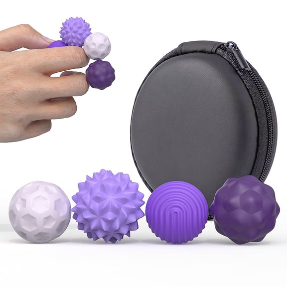 ELFINDEA Sensory Fidget Balls 4-Pack–Silicone Stress Relief Toys for Adults & Teens with Autism,ADHD,Anxiety,Quiet Executive Desk Fidget Magnets for Office,Fun Textures Roller Travel Toys Gift-Purple