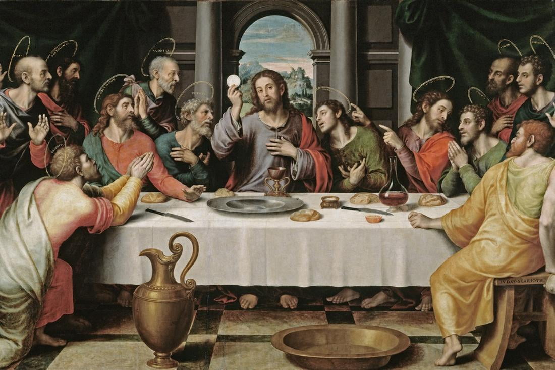 Jesus Christ & Apostles Last Supper Framed 5 Piece Canvas Wall Art Painting Post