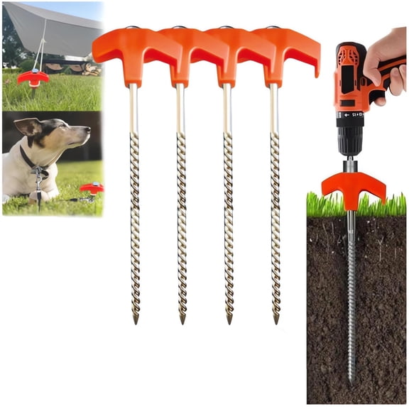 LHNFT Tent Stakes, 6PCS Heavy Duty Tent Stakes Pegs Outdoor Camping Windproof Professional Ground Stakes, Ground Anchors Screw, Screw in Tent Stakes, Camping Tents, Metal Threaded Tent Spikes
