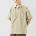 thumbnail image 4 of Felirenzacia Men’s Training Polo Shirt with Pockets, Performance Stretch Short Sleeve Sportswear Quarter Zip Top, Khaki,5XL, 4 of 5