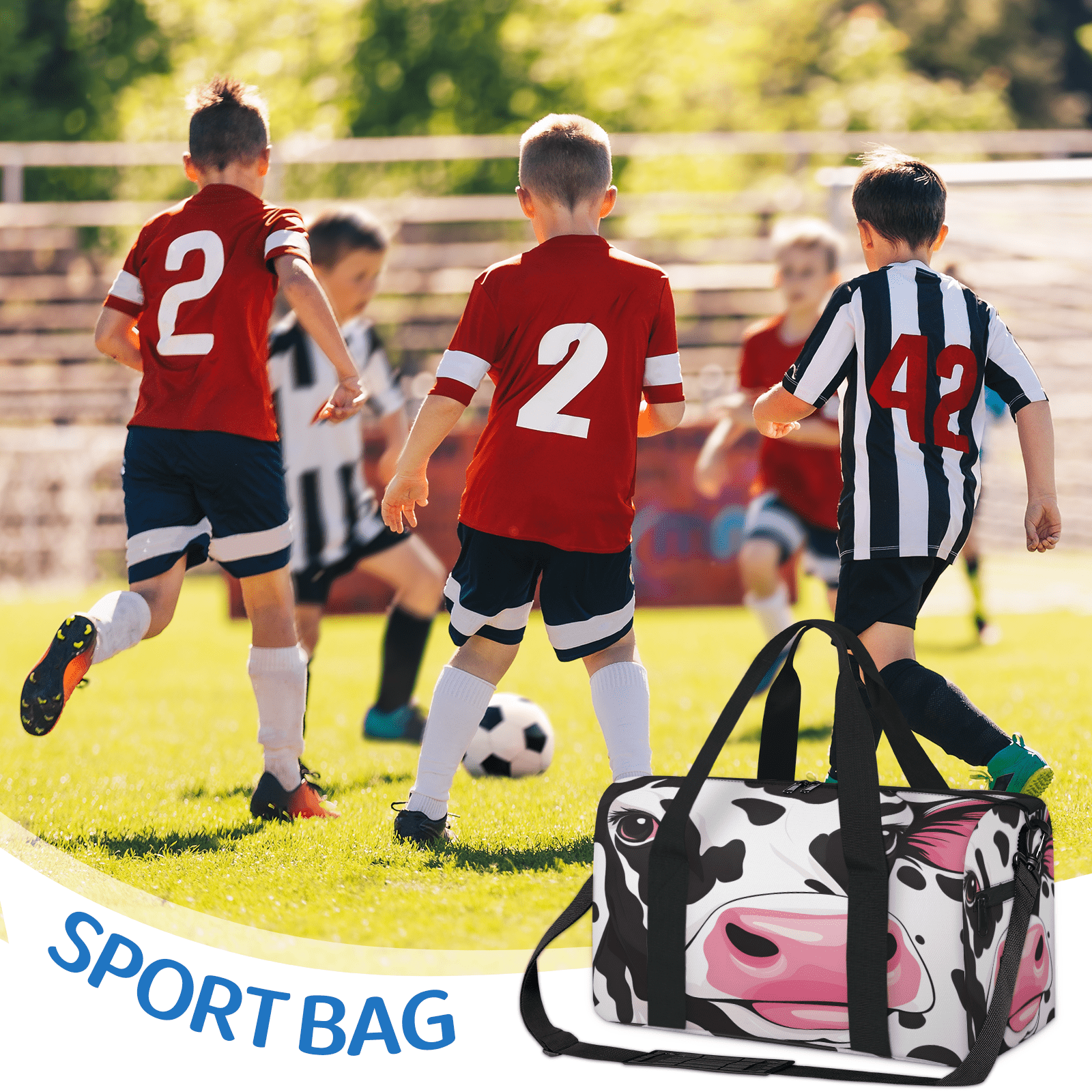 Herdesigns Cow Travel Duffle Bag Sports Yoga Weekender Overnight Carry on Workout Bags Lightweight Waterproof Gym Tote Bag for Women Funny