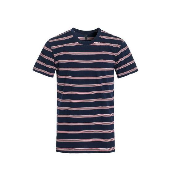 Men's Classic Cotton Crew Neckline Striped Colored Thin Lightweight Layer Casual Short Sleeve Tee T-Shirt