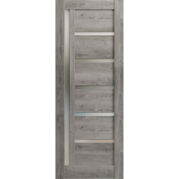 Slab Barn Door Panel 28 x 84 inches | Quadro 4088 Nebraska Grey with Frosted Glass | Sturdy Finished Interior Doors | Pocket Closet Sliding