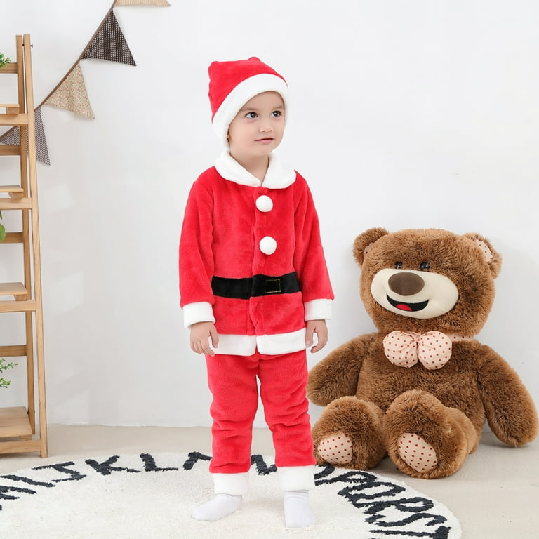 Unisex Baby Santa Costume Top and Pants with Hat 3pcs Christmas Outfit 90 12 18 Months